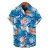 Hawaii Vacation Couple Outfit for Beach Colorblock Tropical Monstera Leaf Print Pocket Off the Shoulder Romper and Shirt Set - DENIM BLUE S | US 4