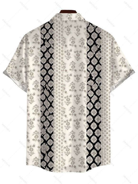 Bohemian Ethnic Style Couple Outfit Damask Stripe Print Tied Off the Shoulder Wide Leg Jumpsuit and Shirt Set - Noir S | US 4