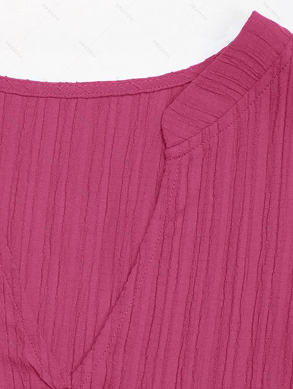 Solid Color Dress V Notched Stand-up Collar Ruched Mock Button Tiered Dress - Rose Vif XL | US 12