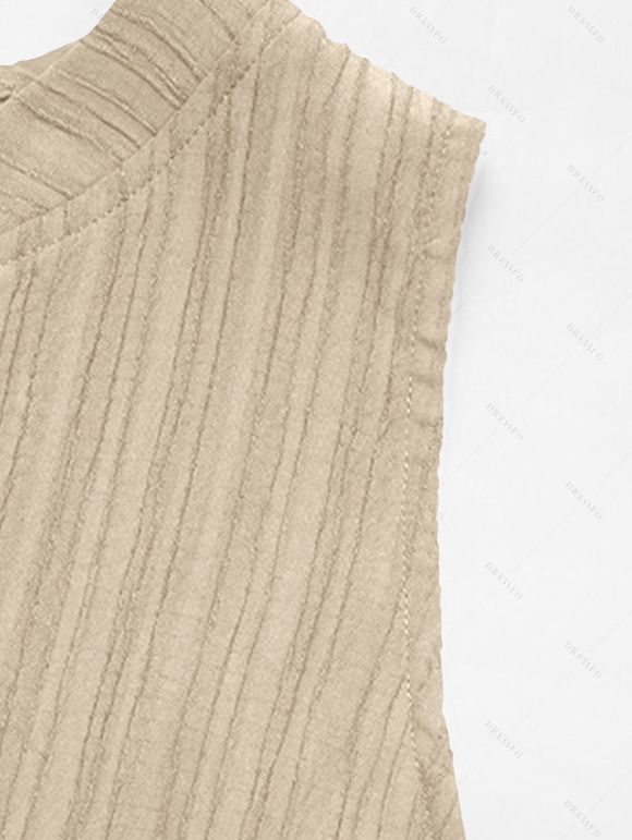 Solid Color Dress V Notched Stand-up Collar Ruched Mock Button Tiered Dress - Abricot XL | US 12