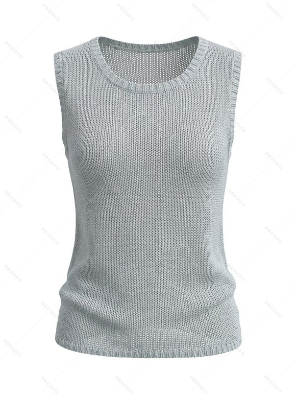 Casual Knitted Tank Top Solid Color Scoop Neck Summer Tank Top - Gris XL | US 10