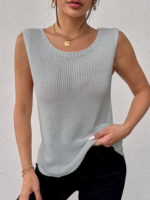 Casual Knitted Tank Top Solid Color Scoop Neck Summer Tank Top - Gris XL | US 10