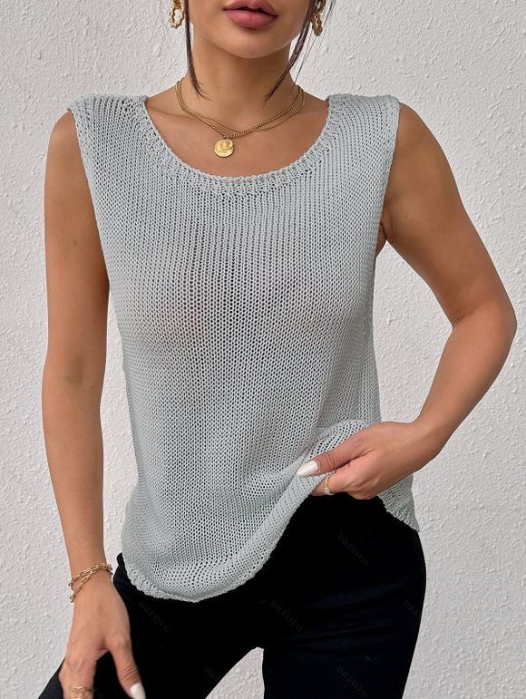 Casual Knitted Tank Top Solid Color Scoop Neck Summer Tank Top - Gris XL | US 10