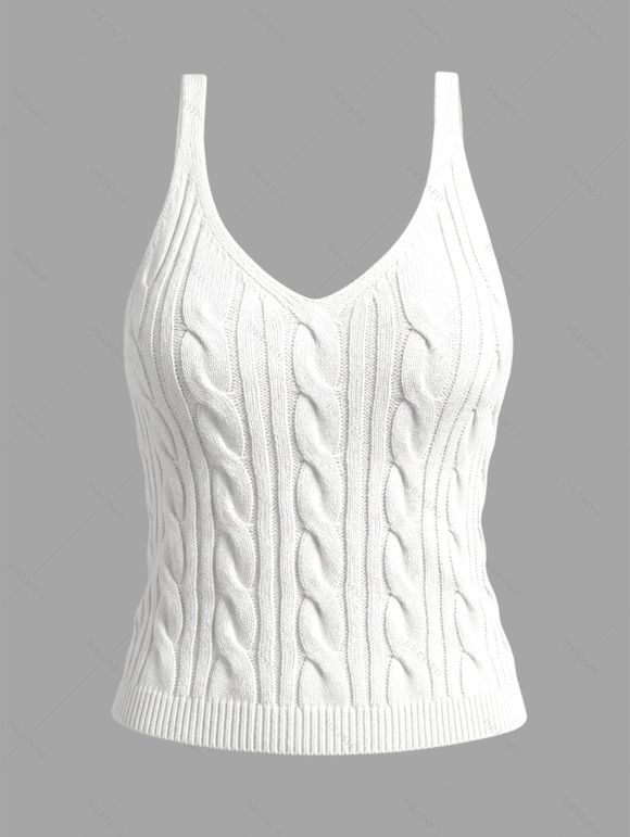 Solid Color Casual Tank Top Cable Knit Cropped Tank Top - Blanc XL | US 10