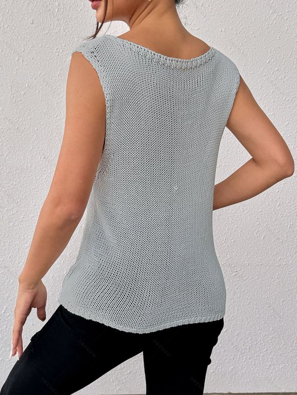 Casual Knitted Tank Top Solid Color Scoop Neck Summer Tank Top - Gris XL | US 10