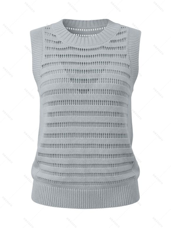 Solid Color Knitted Tank Top Hollow Out Round Color Summer Tank Top - Gris Clair XL | US 10