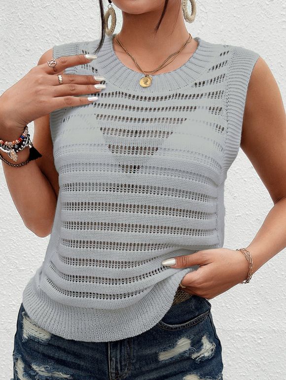Solid Color Knitted Tank Top Hollow Out Round Color Summer Tank Top - Gris Clair XL | US 10