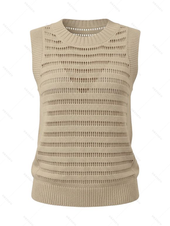 Solid Color Knitted Tank Top Hollow Out Round Color Summer Tank Top - café lumière XL | US 10