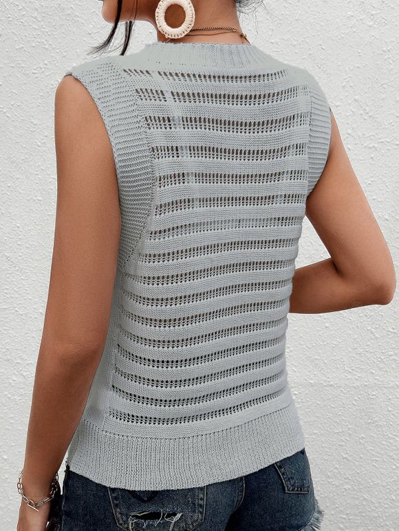 Solid Color Knitted Tank Top Hollow Out Round Color Summer Tank Top - Gris Clair XL | US 10