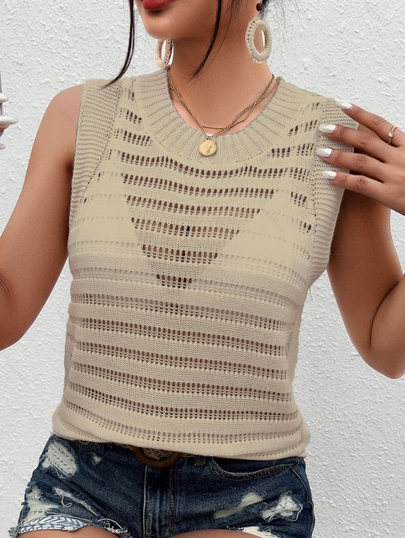 Solid Color Knitted Tank Top Hollow Out Round Color Summer Tank Top - café lumière XL | US 10