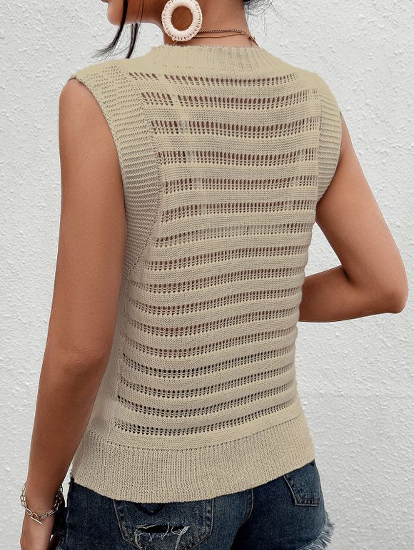Solid Color Knitted Tank Top Hollow Out Round Color Summer Tank Top - café lumière XL | US 10