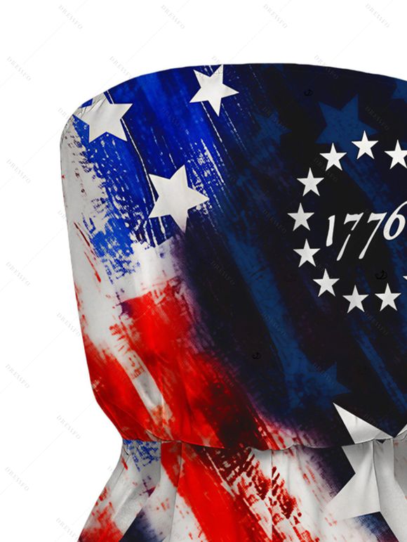 Vintage Independence Day Romper American Flag Elements Print Pocket Off the Shoulder Patriotic Romper - Noir XXL | US 14