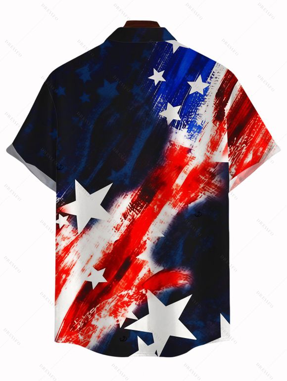 Vintage Independence Day Couple Outfit American Flag Elements Print Pocket Off the Shoulder Romper and Shirt Patriotic Set - Noir S | US 4