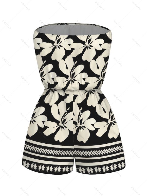 Hawaiian Couple Outfit Tribal Plumeria Floral Print Pocket Off the Shoulder Romper and Shirt Vacation Set - Noir S | US 4