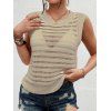 Solid Color Knitted Tank Top Hollow Out Round Color Summer Tank Top - café lumière L | US 8