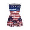 Patriotic Romper Retro Watercolor American Flag Palm Tree Print Pocket Off the Shoulder Independence Day Romper - multicolor A M | US 6