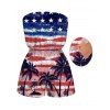 Patriotic Romper Retro Watercolor American Flag Palm Tree Print Pocket Off the Shoulder Independence Day Romper - multicolor A L | US 8-10