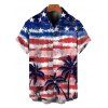 Patriotic Couple Outfit Retro Watercolor American Flag Palm Tree Print Pocket Off the Shoulder Romper and Shirt Independence Day Set - multicolor A S | US 4