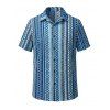Bohemian Ethnic Couple Outfit Solid Color V Notched Stand-up Collar Ruched Dress and Striped Print Shirt Set - Bleu S | US 4