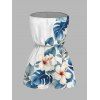 Vacation Couple Outfit Watercolor Hibiscus Floral Leaf Print Pocket Off the Shoulder Romper and Shirt Set - Blanc S | US 4
