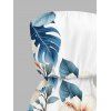 Vacation Couple Outfit Watercolor Hibiscus Floral Leaf Print Pocket Off the Shoulder Romper and Shirt Set - Blanc S | US 4