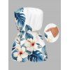 Vacation Couple Outfit Watercolor Hibiscus Floral Leaf Print Pocket Off the Shoulder Romper and Shirt Set - Blanc S | US 4