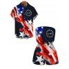Vintage Independence Day Couple Outfit American Flag Elements Print Pocket Off the Shoulder Romper and Shirt Patriotic Set - BLACK S | US 4