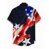 Vintage Independence Day Couple Outfit American Flag Elements Print Pocket Off the Shoulder Romper and Shirt Patriotic Set - BLACK S | US 4