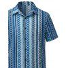 Men's Bohemian Shirt Ethnic Style Striped Print Button Up Vacation Shirt - Bleu 2XL