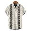 Men's Ethnic Style Shirt Damask Stripe Print Roll Up Sleeve Button Up Shirt - Noir 5XL