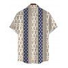 Men's Ethnic Style Shirt Damask Stripe Print Roll Up Sleeve Button Up Shirt - Cadetblue XL