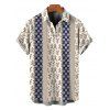 Men's Ethnic Style Shirt Damask Stripe Print Roll Up Sleeve Button Up Shirt - Cadetblue XL