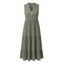 Solid Color Dress V Notched Stand-up Collar Ruched Mock Button Tiered Dress - Bleu Ciel XL | US 12