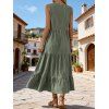 Solid Color Dress V Notched Stand-up Collar Ruched Mock Button Tiered Dress - Vert clair L | US 8-10
