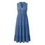Solid Color Dress V Notched Stand-up Collar Ruched Mock Button Tiered Dress - Bleu Ciel XL | US 12