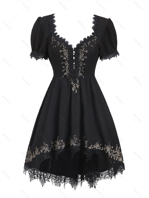 Robe mini vintage à ourlet asymétrique et découpe festonnée - Noir XXL | US 12