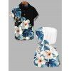 Vacation Couple Outfit Watercolor Hibiscus Floral Leaf Print Pocket Off the Shoulder Romper and Shirt Set - Blanc S | US 4