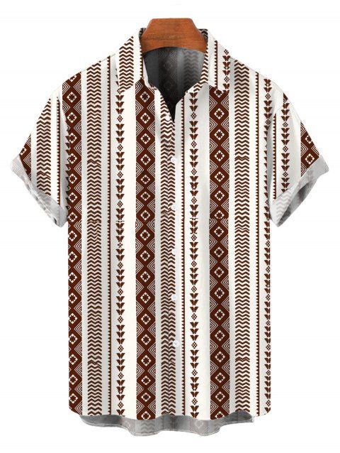 Chemise décontractée pour homme à imprimé ethnique géométrique, boutonnée