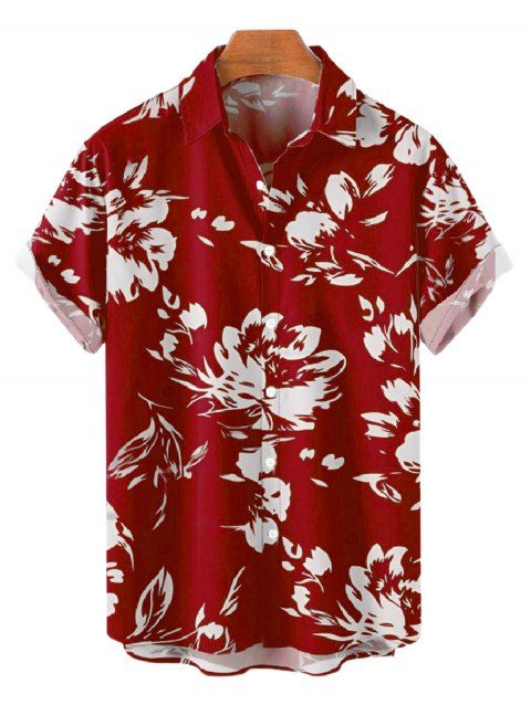 Chemise boutonnée pour homme, imprimé abstrait de fleurs et de feuilles, idéale pour les vacances