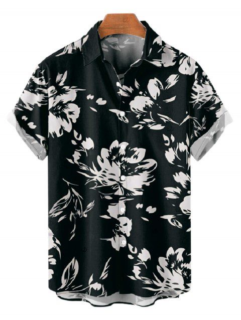 Men's Button Up Shirt Abstract Flower Leaf Print Vacation Shirt