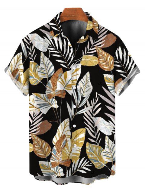 Chemise de plage hawaïenne pour homme, style rétro tropical, à imprimé botanique et feuilles, boutonnée.