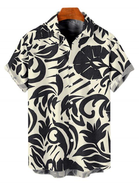 Chemise de vacances pour homme à imprimé botanique de feuilles et de volutes, boutonnée