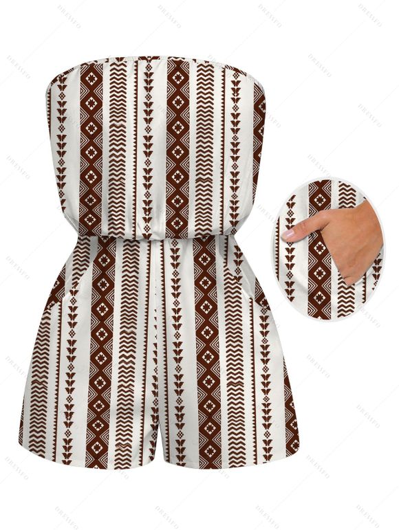 Casual Romper Geometric Ethnic Print Pocket Off the Shoulder Romper - Brun XXL | US 14