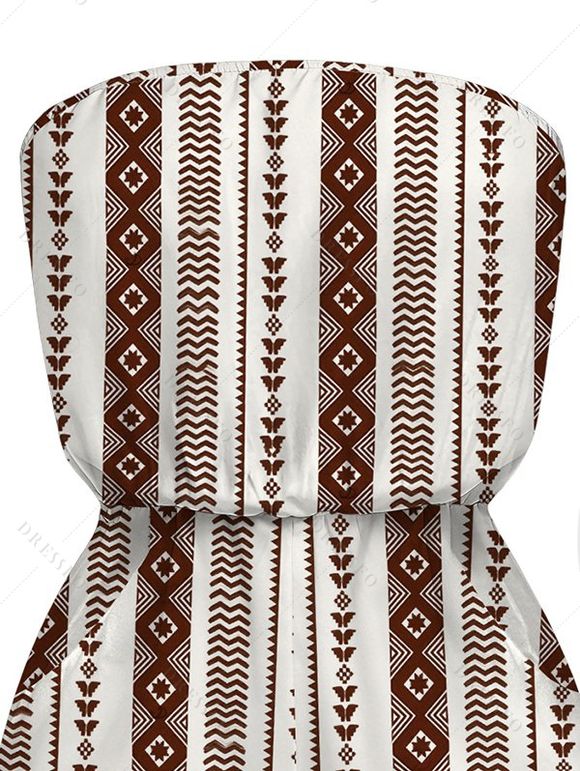 Casual Romper Geometric Ethnic Print Pocket Off the Shoulder Romper - Brun XXL | US 14