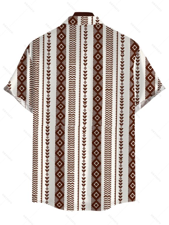 Men's Casual Shirt Geometric Ethnic Print Button Up Shirt - Brun 5XL