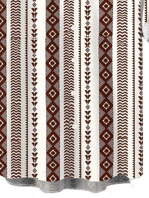 Men's Casual Shirt Geometric Ethnic Print Button Up Shirt - Brun 5XL