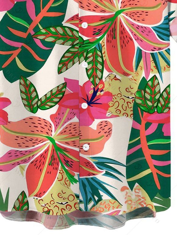 Vacation Couple Outfit Skew Neck Ruched Tank Top Vibrant Tropical Floral Leaf Belt Pants and Shirt Shorts Set - multicolor S | US 4