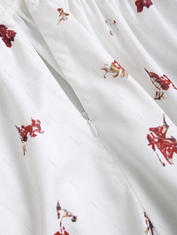 Robe vintage à imprimé floral discret et ourlet asymétrique - Blanc XXL | US 12