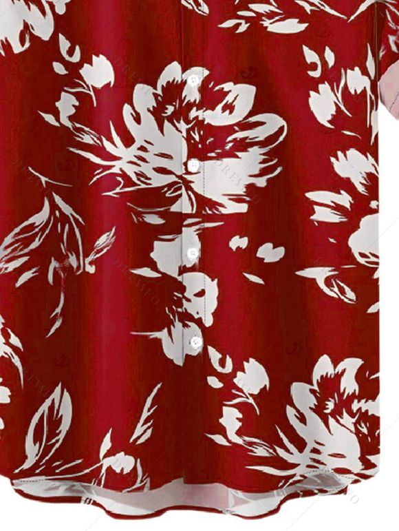 Men's Button Up Shirt Abstract Flower Leaf Print Vacation Shirt - Rouge Vineux 5XL