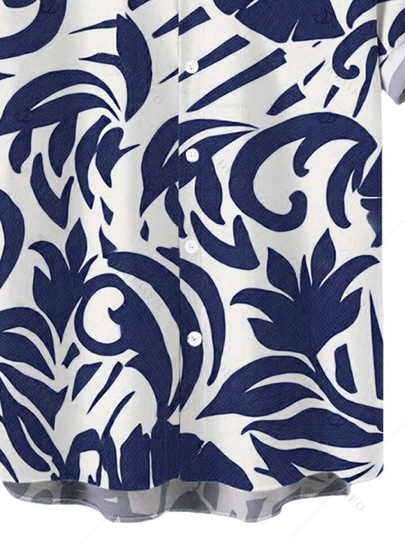 Men's Vacation Shirt Botanical Leaf Scroll Silhouette Print Button Up Shirt - Bleu profond 5XL
